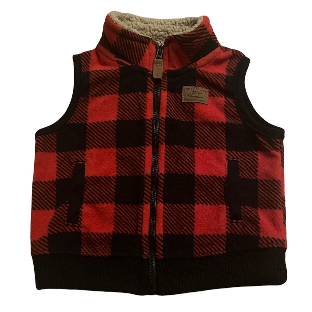 🔵3/$12 cute red and black Buffalo check plaid vest
